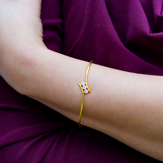 18K Solid Gold Natural Diamond Accent Open Cuff Bracelet