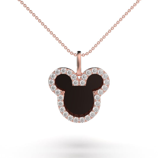 14K Rose Gold Simulant Diamond Black Enamel Mickey Pendant