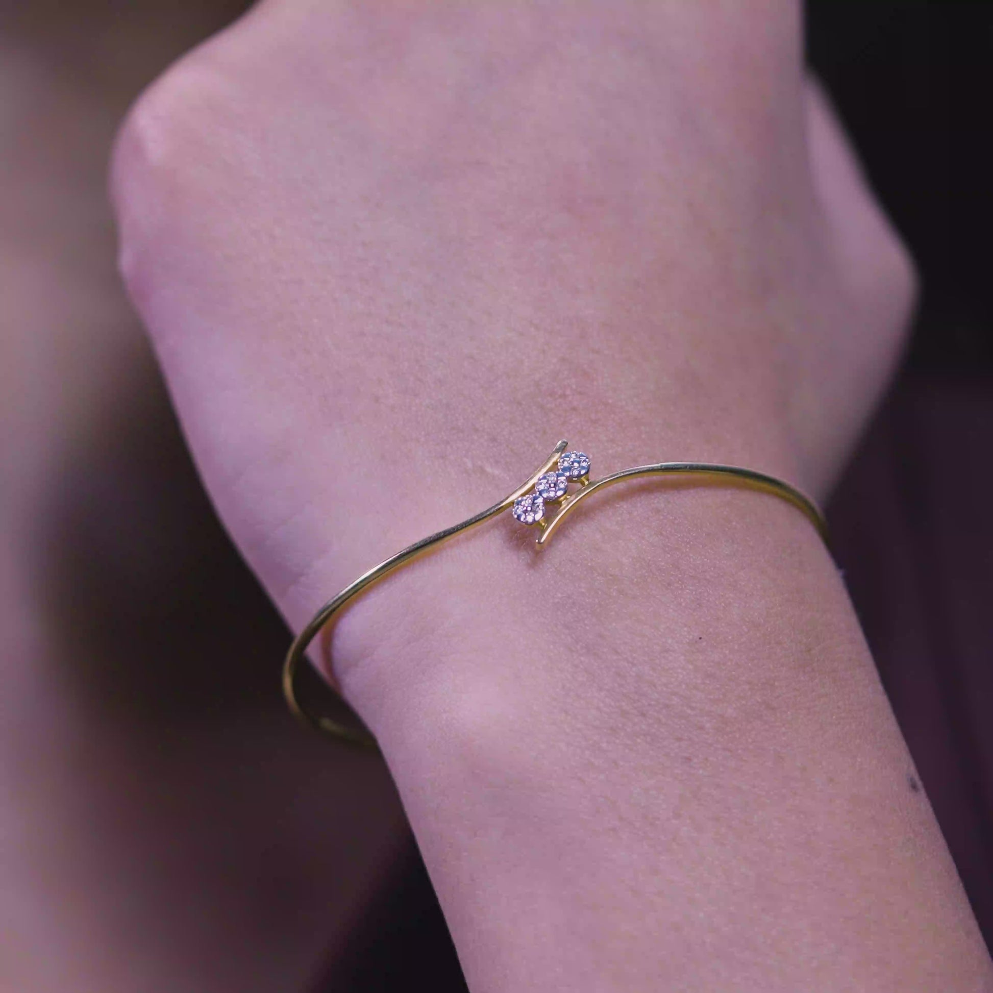 18K Solid Gold Natural Diamond Accent Open Cuff Bracelet