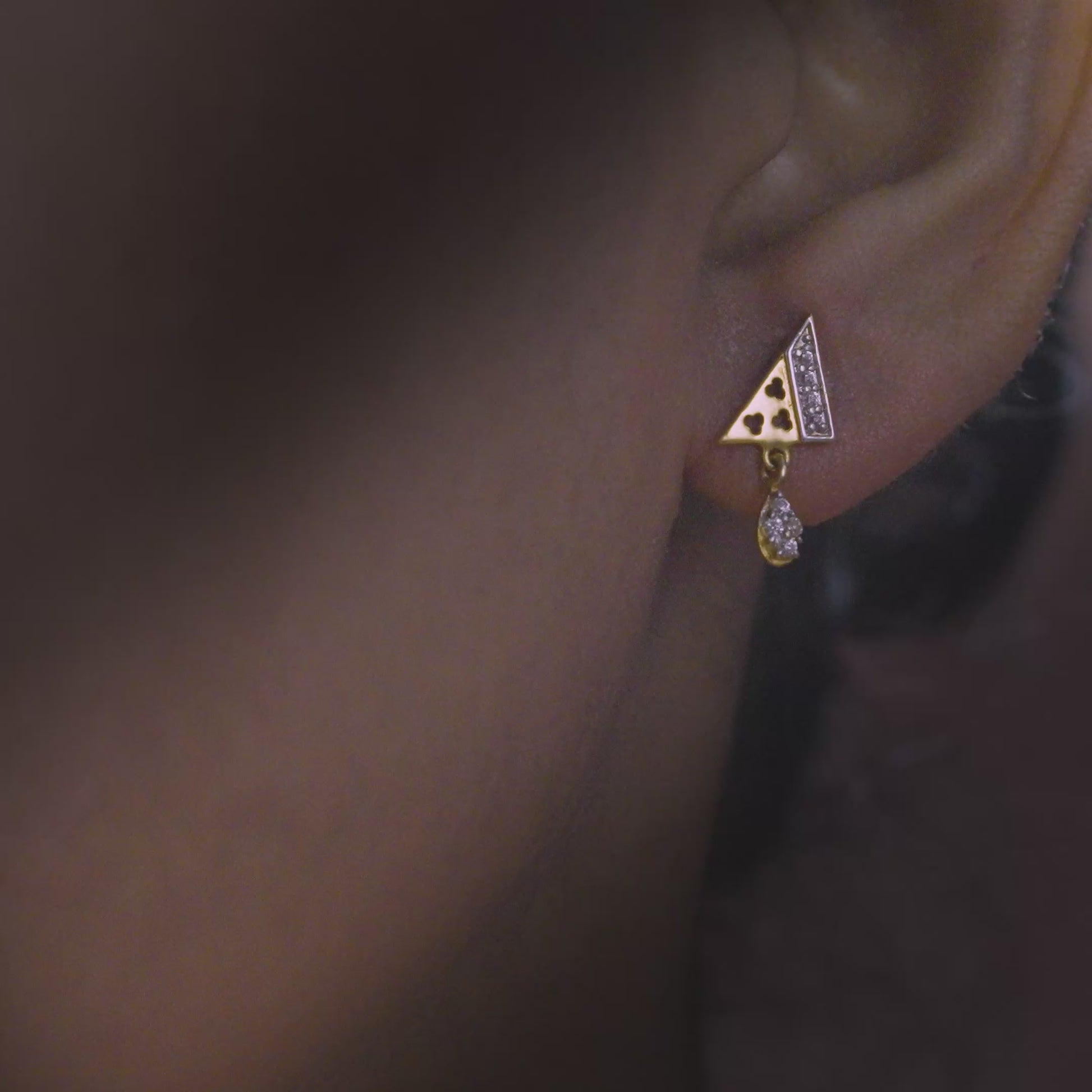 18k Yellow Gold Contemporary Diamond Accent Triangle Pendant Set with Earrings