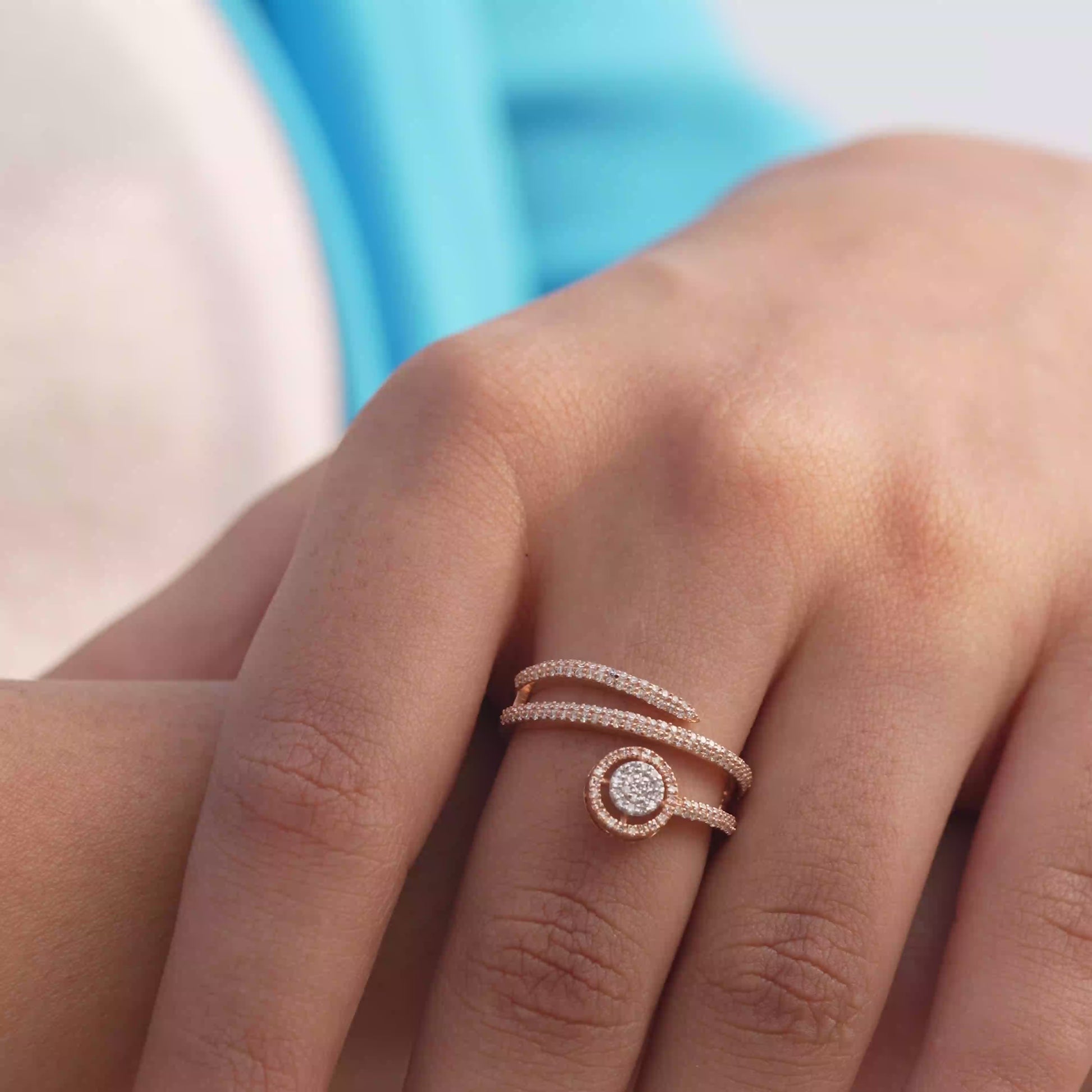 9K Solid Rose Gold Circular Natural Diamond Statement Ring