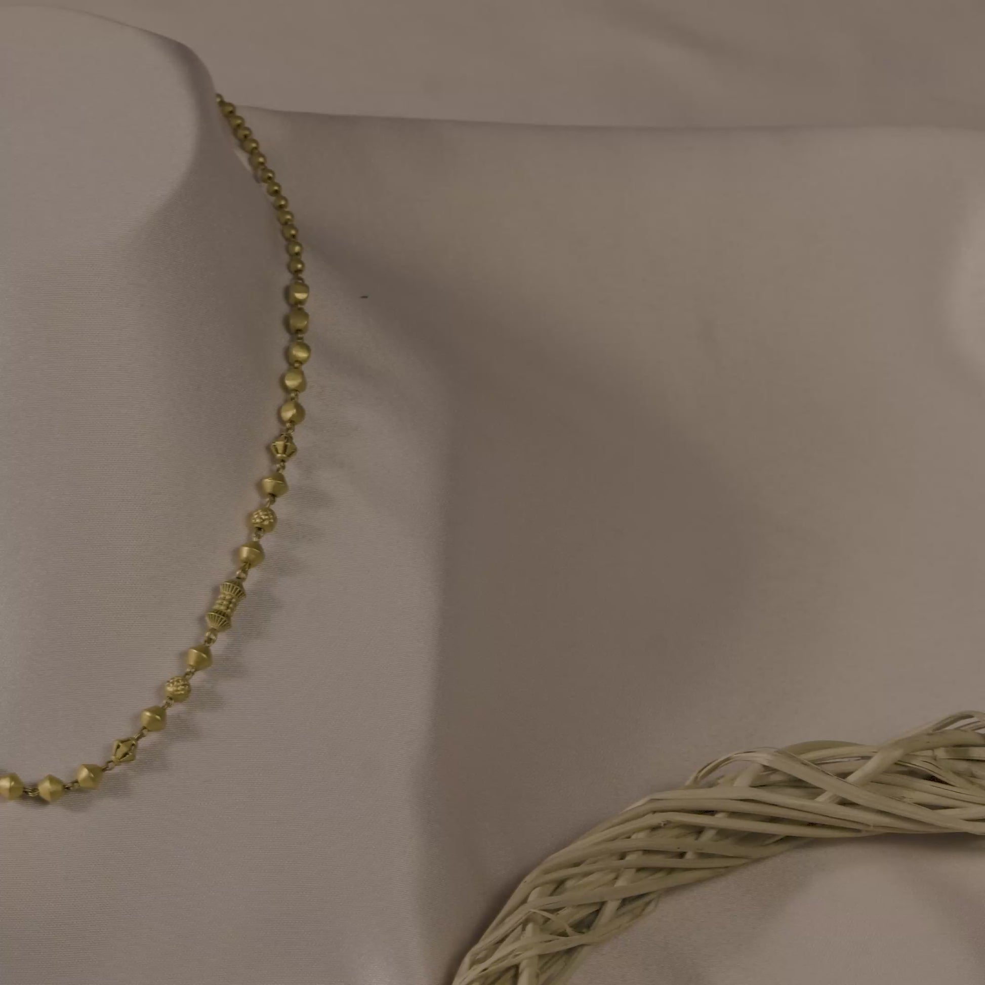 22k Yellow Gold Classic Matte–Polish Beaded Gold Chain Necklace