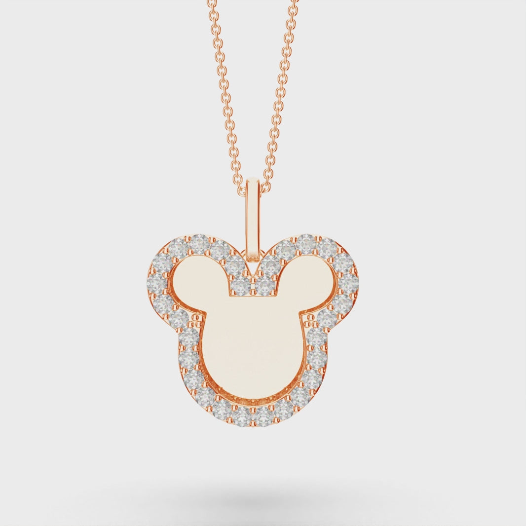 14K Rose Gold Simulant Diamond Black Enamel Mickey Pendant