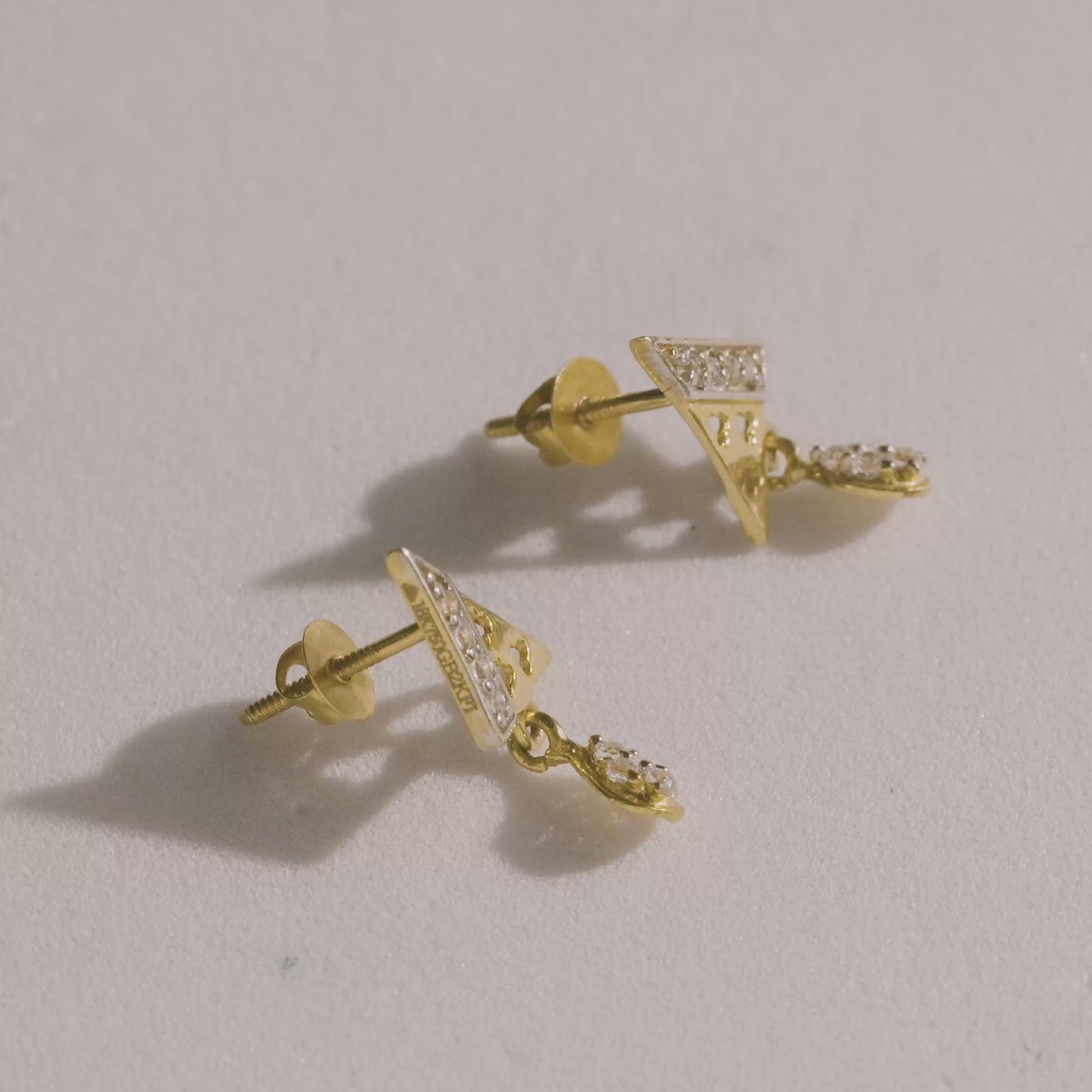 18k Yellow Gold Contemporary Diamond Accent Triangle Pendant Set with Earrings