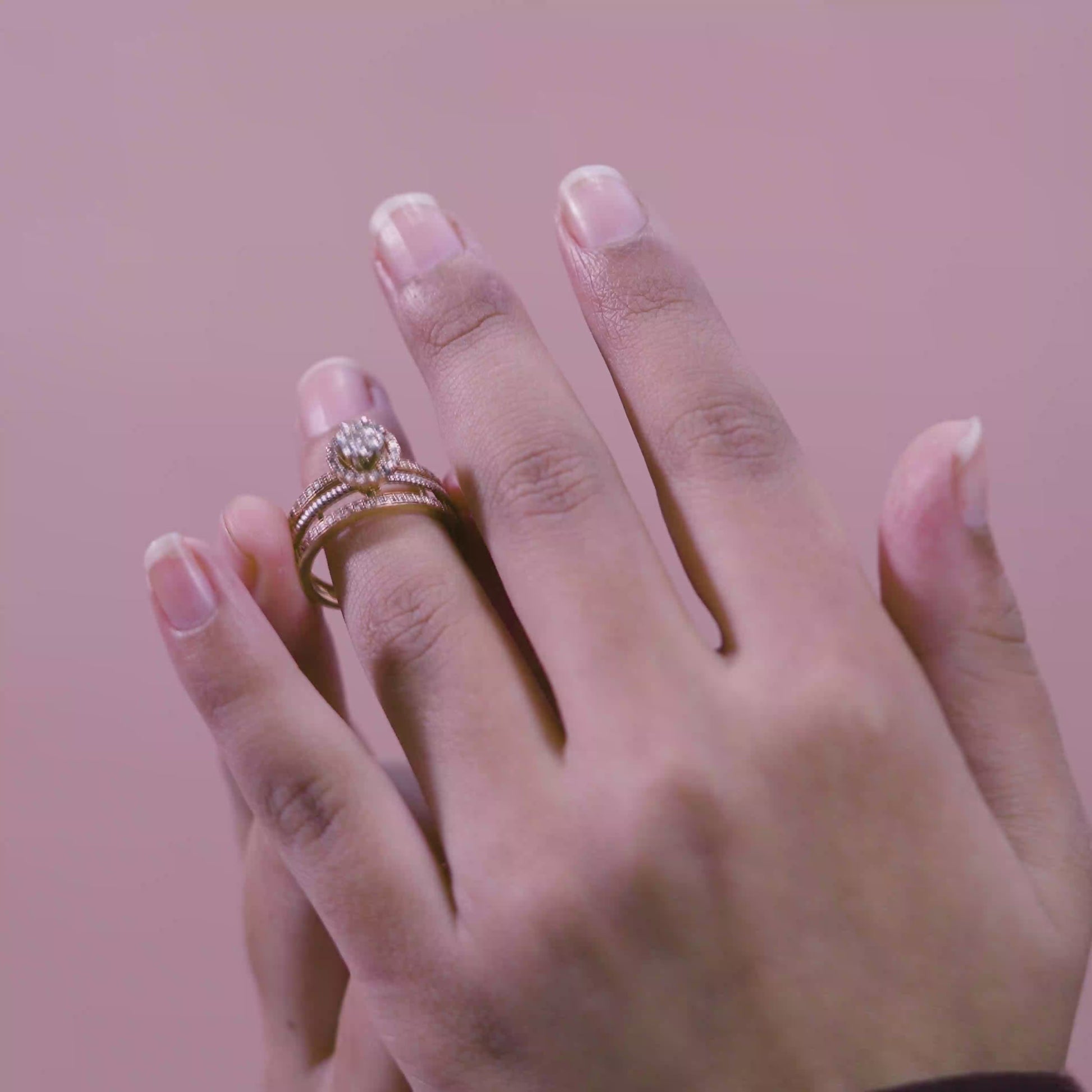 14K Solid Rose Gold Floral Natural Diamond Split-Band Ring