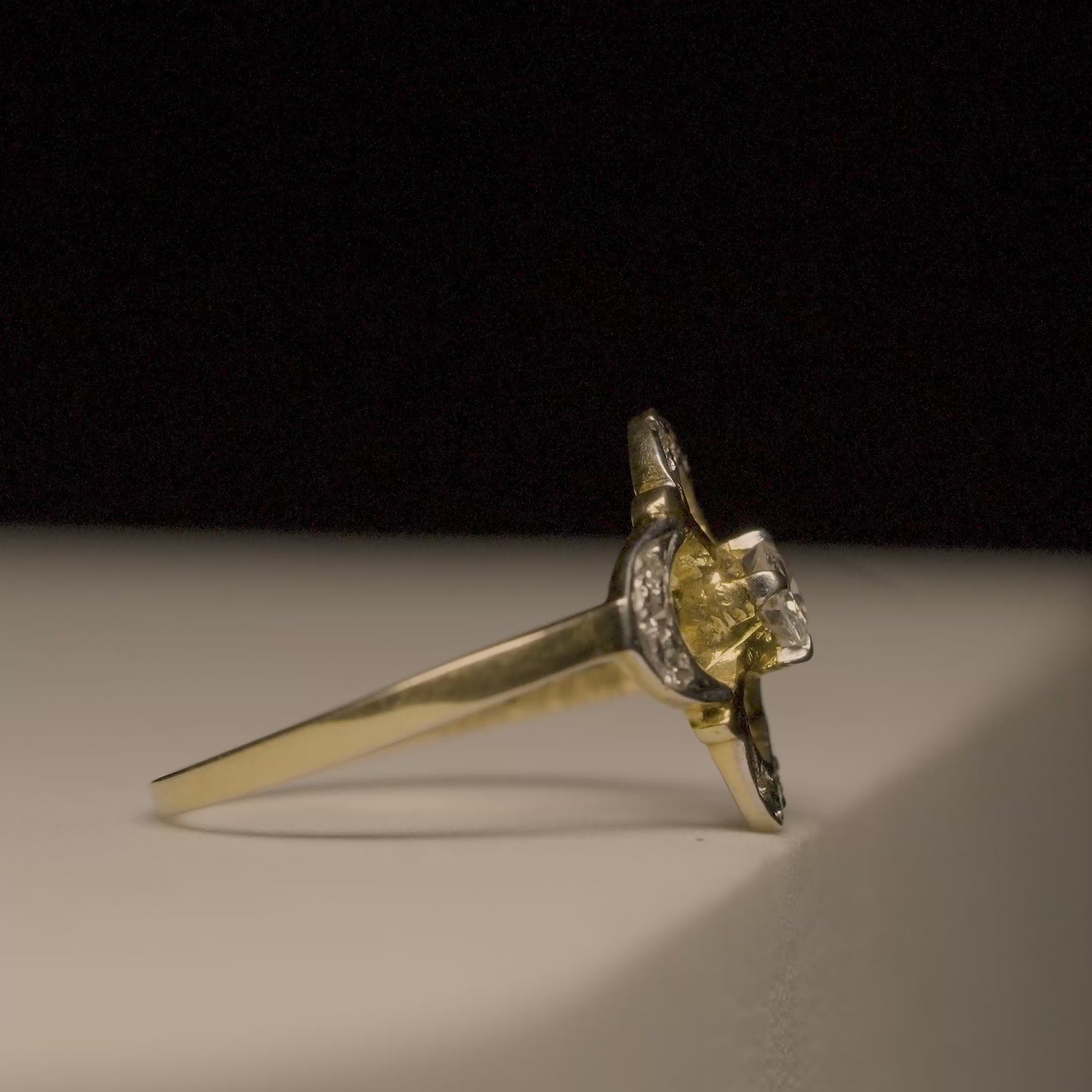 14K Solid Gold Floral Brilliance Ring with Central Stone Accent