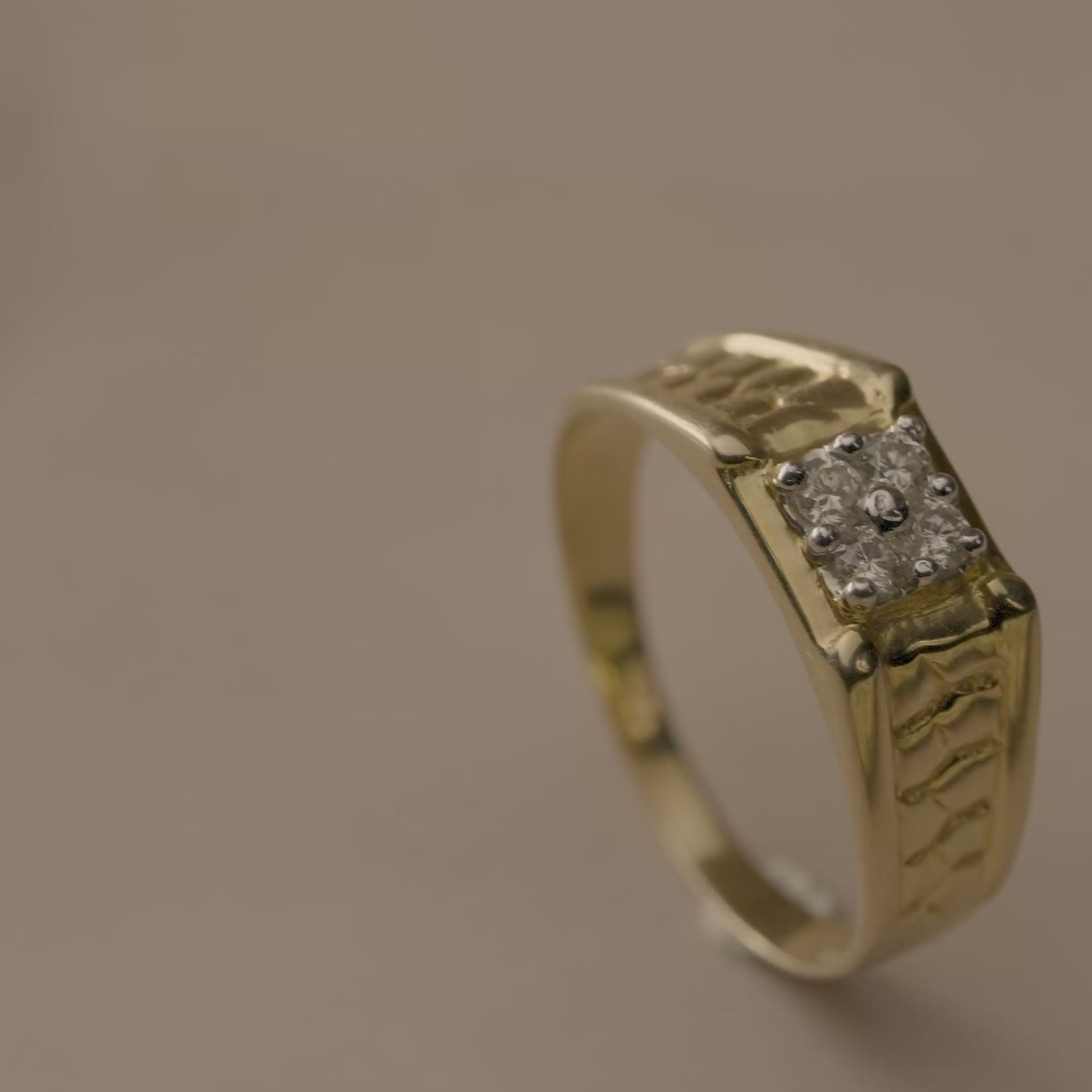 14K Solid Gold Geometric Ring with Cluster Stone Accent
