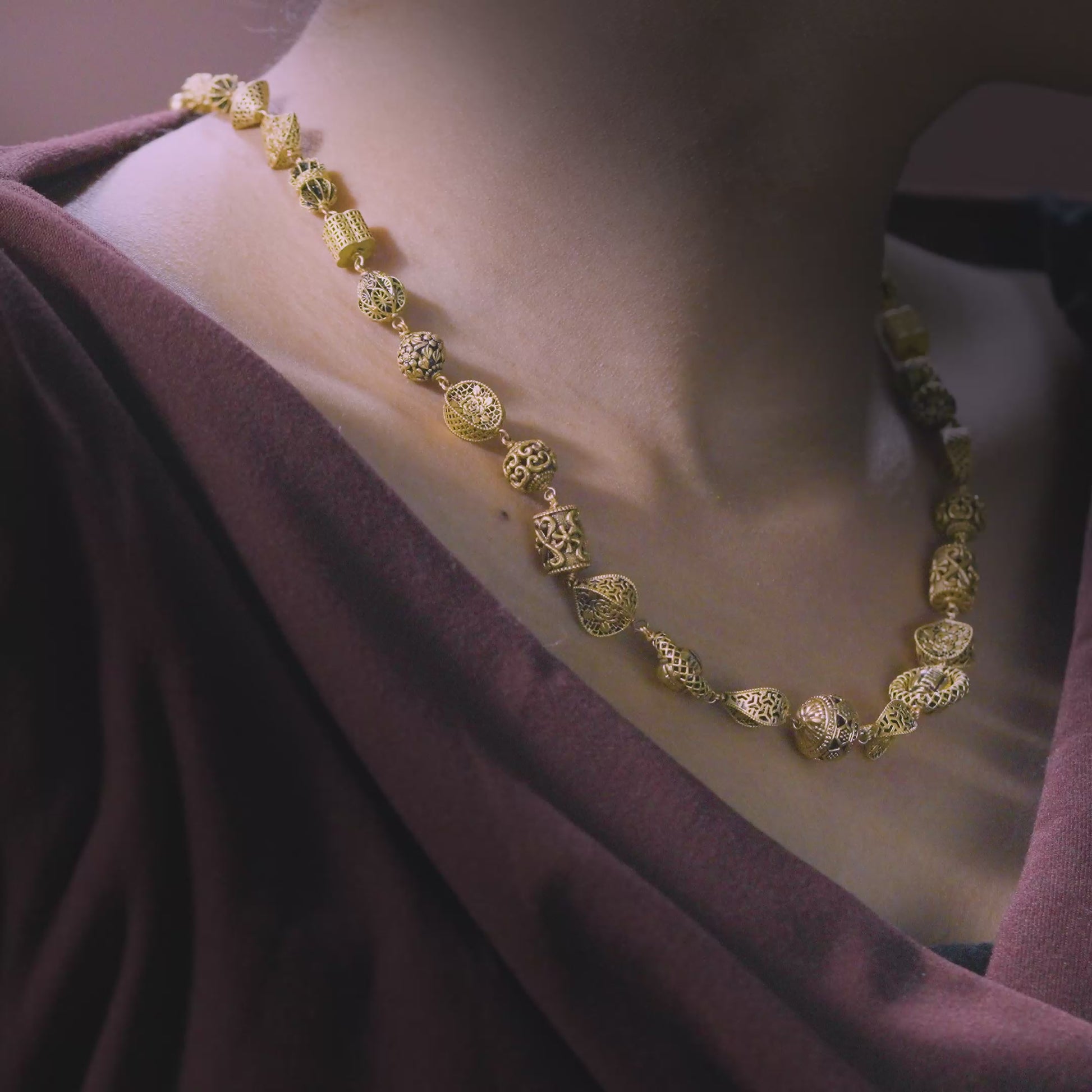 22k Yellow Gold Heritage Filigree Gold Bead Necklace