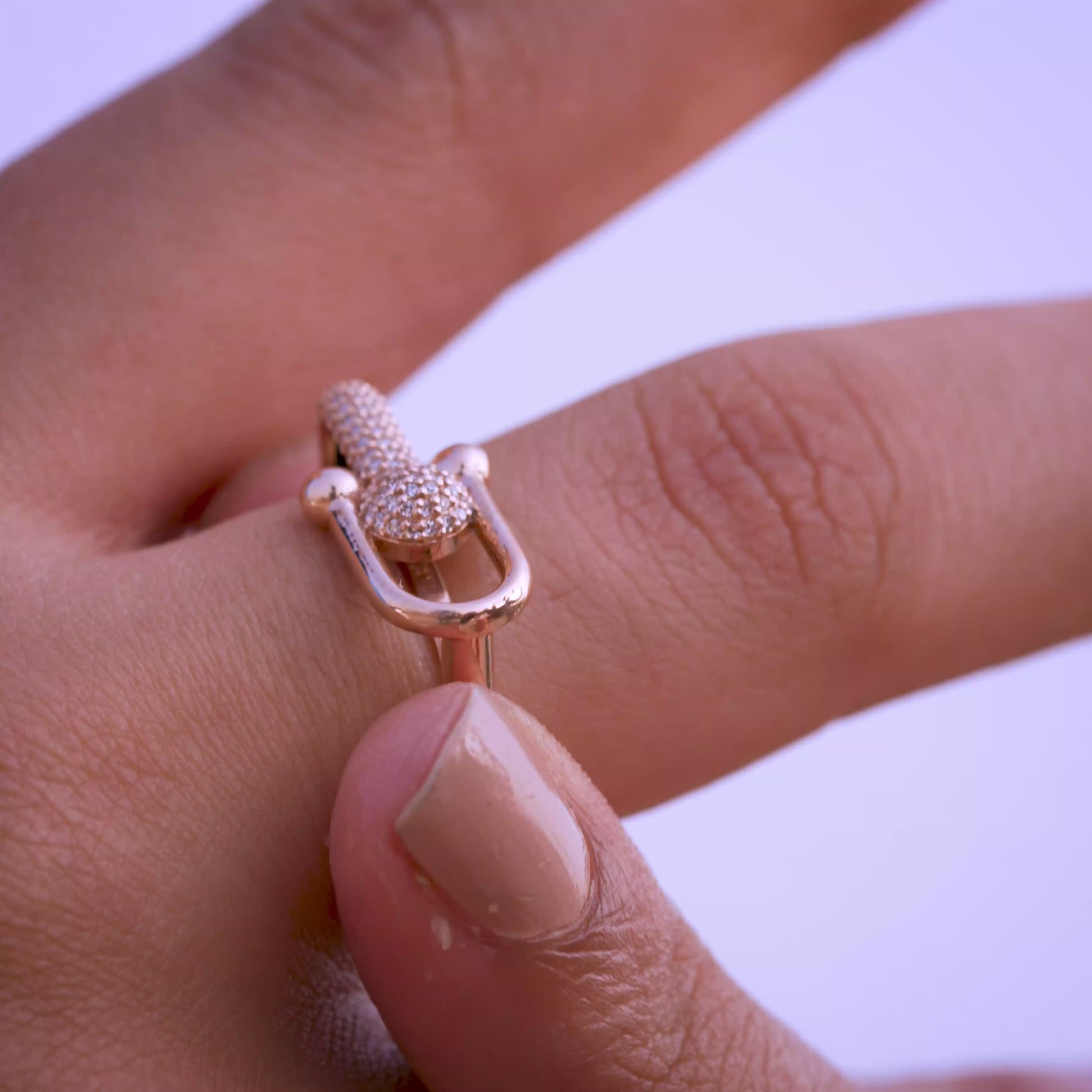 9K Solid Gold Modern Open-Link Natural Diamond Ring