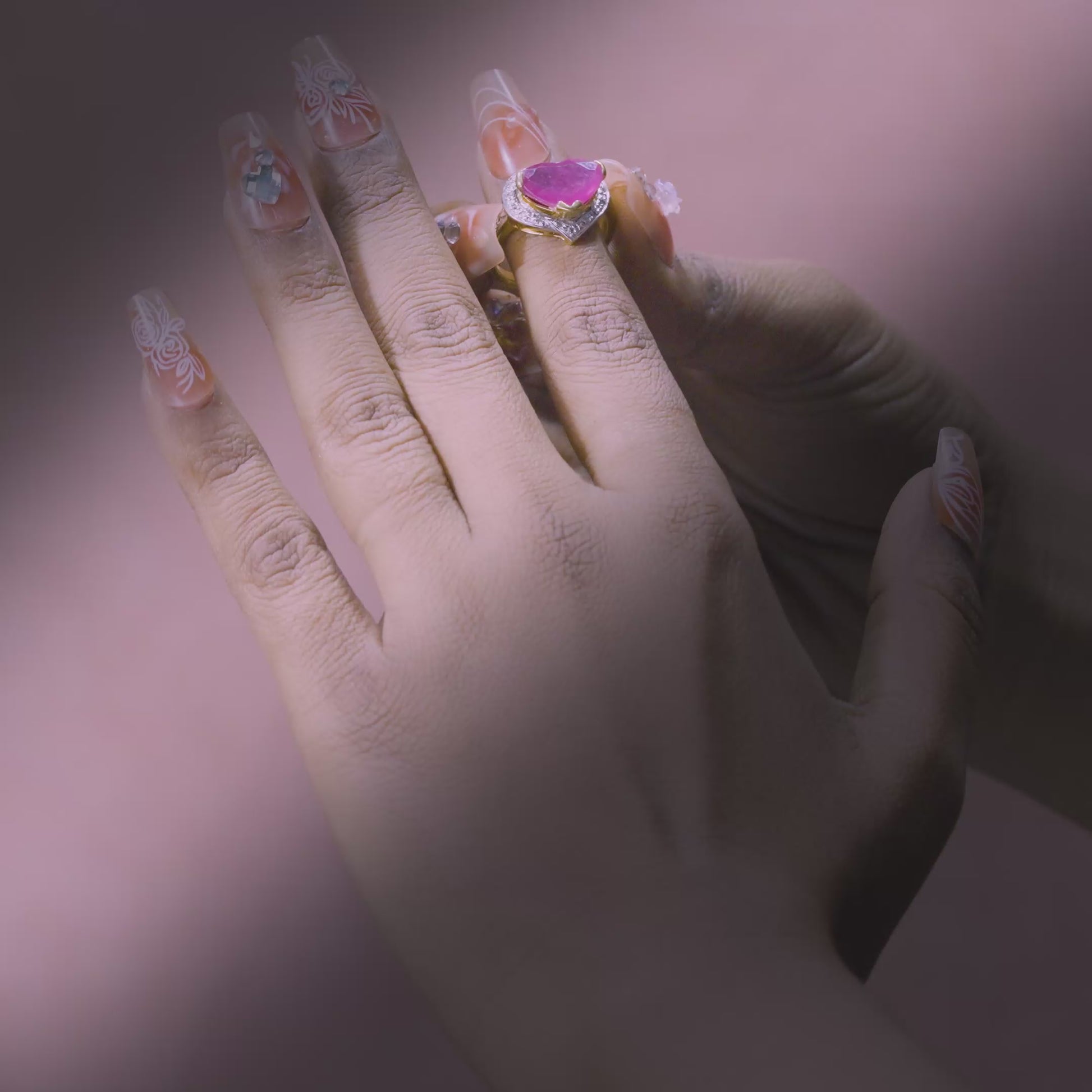 18K Solid Gold Heart-Shaped Ruby Halo Gold Ring